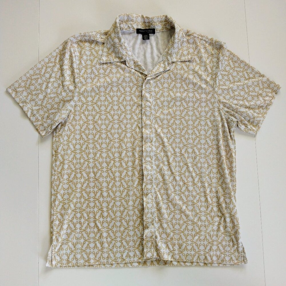 Kenneth Cole New York Men's Gold and White Button Up Shirt Size L
